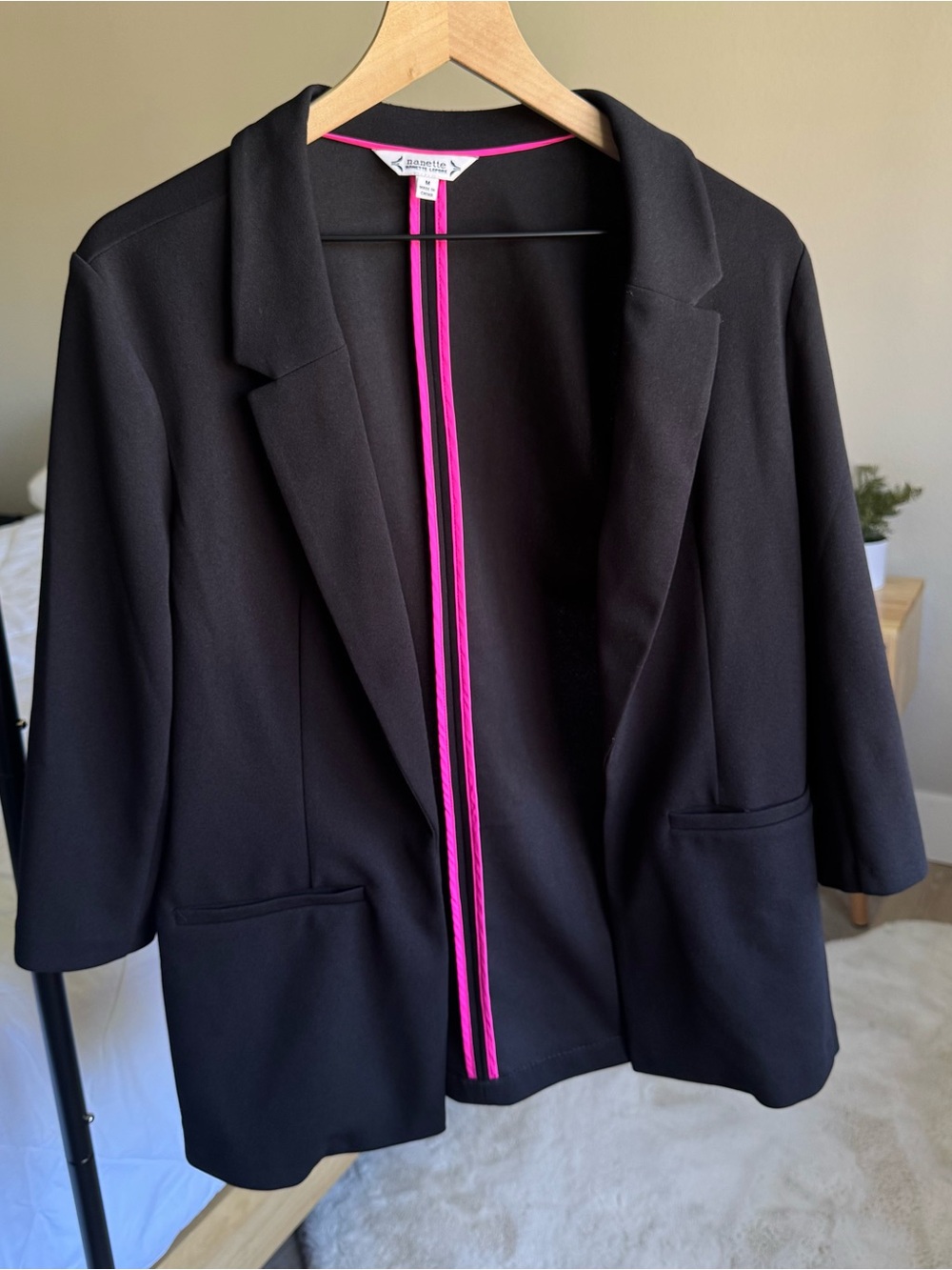 Nanette Lepore Black Open Blazer with Hot Pink Trim